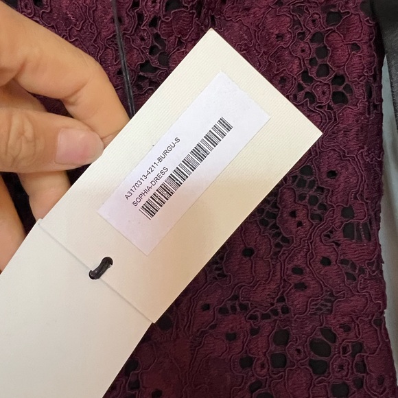 NWT Alexis Sophie Burgundy Lace Off Shoulder Tie Shoulder Dress. Small - Picture 10 of 14